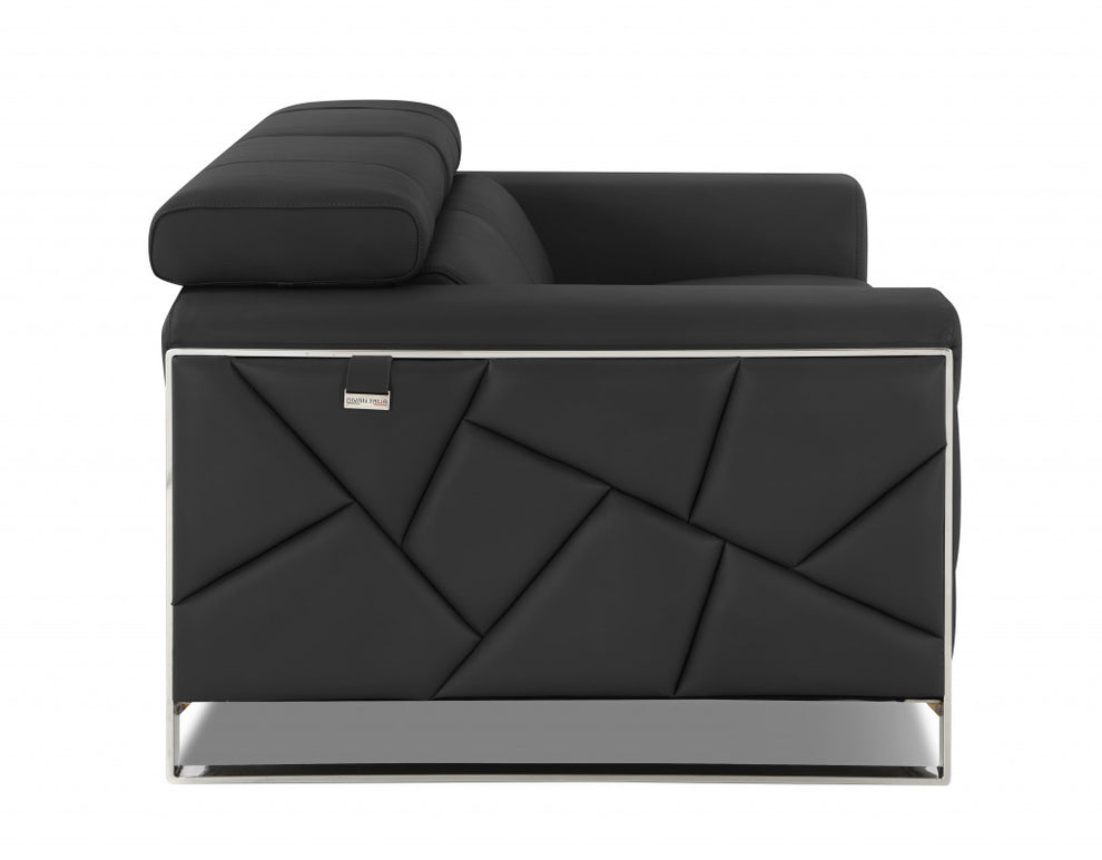 75" Black Italian Leather and Chrome Solid Color Love Seat By Homeroots | Loveseats | Modishstore - 17