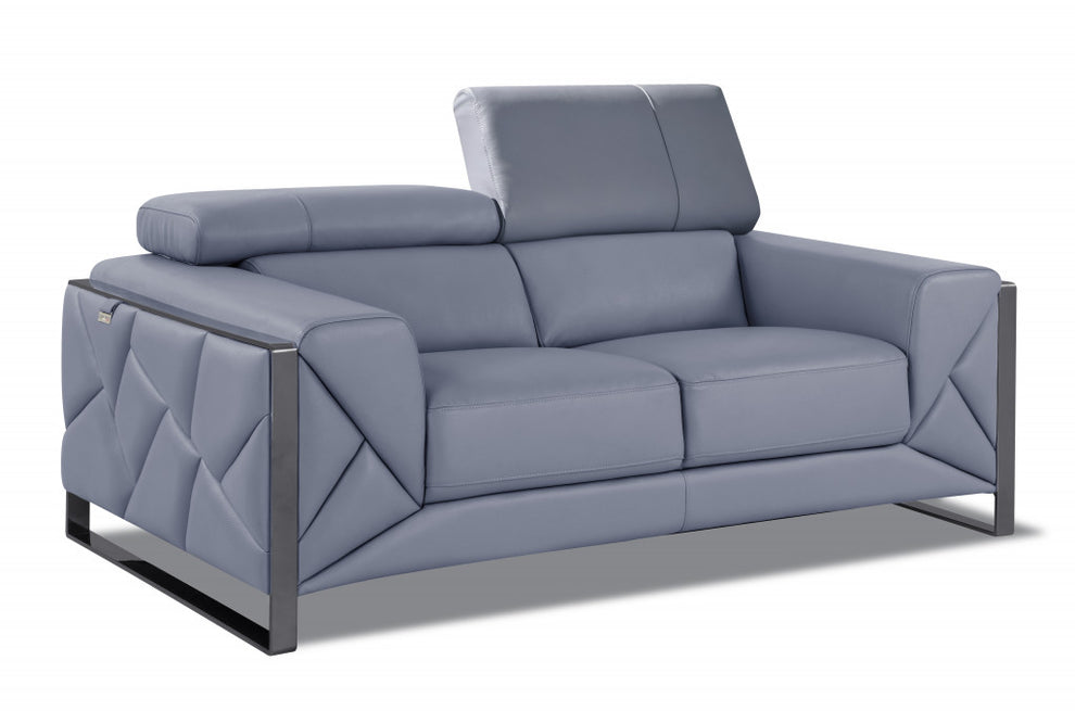 75" Black Italian Leather and Chrome Solid Color Love Seat By Homeroots | Loveseats | Modishstore - 19