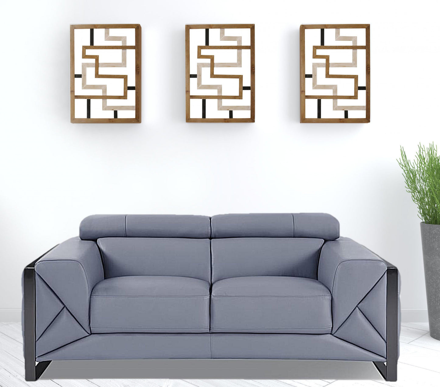 75" Black Italian Leather and Chrome Solid Color Love Seat By Homeroots | Loveseats | Modishstore - 24