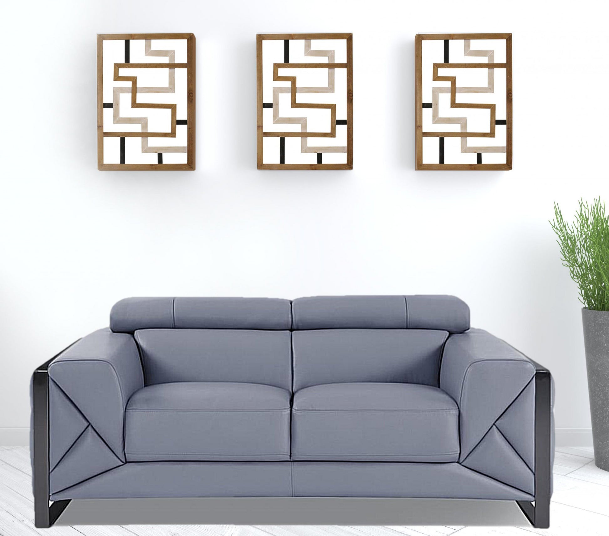 75" Black Italian Leather and Chrome Solid Color Love Seat By Homeroots | Loveseats | Modishstore - 24