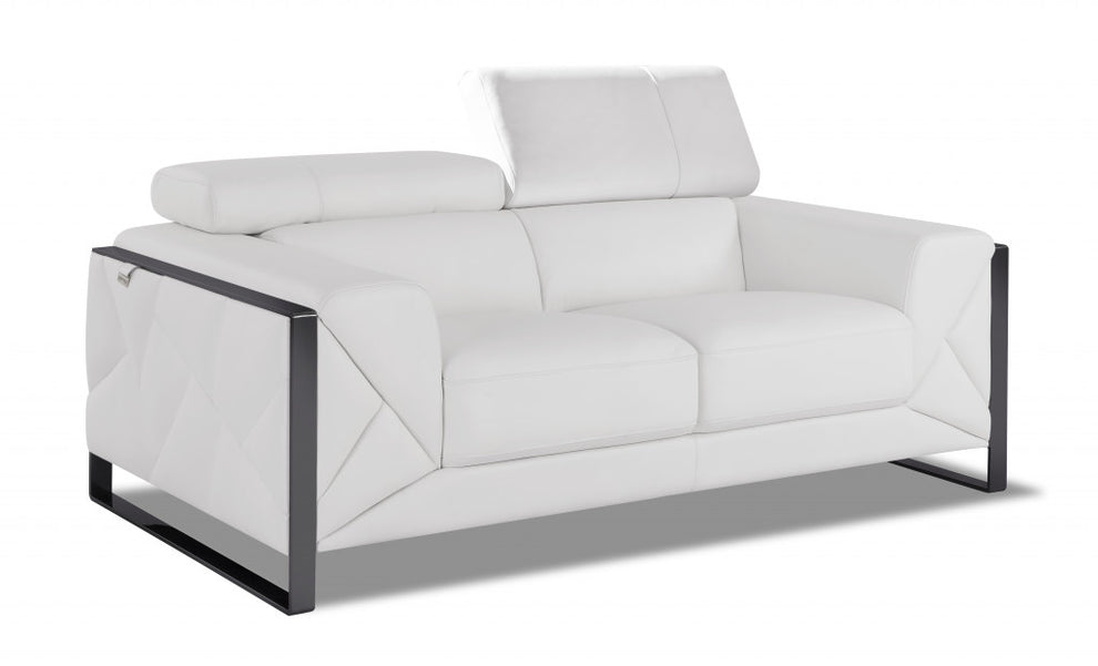 75" Black Italian Leather and Chrome Solid Color Love Seat By Homeroots | Loveseats | Modishstore - 26