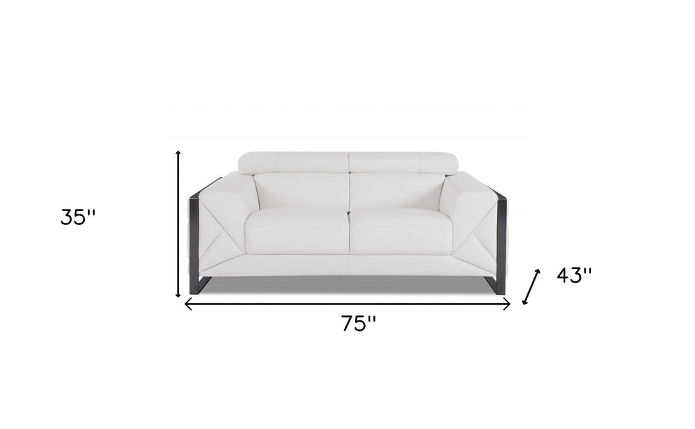 75" Black Italian Leather and Chrome Solid Color Love Seat By Homeroots | Loveseats | Modishstore - 30