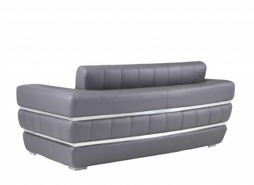 75" Gray And Silver Italian Leather Love Seat By Homeroots | Loveseats | Modishstore - 4