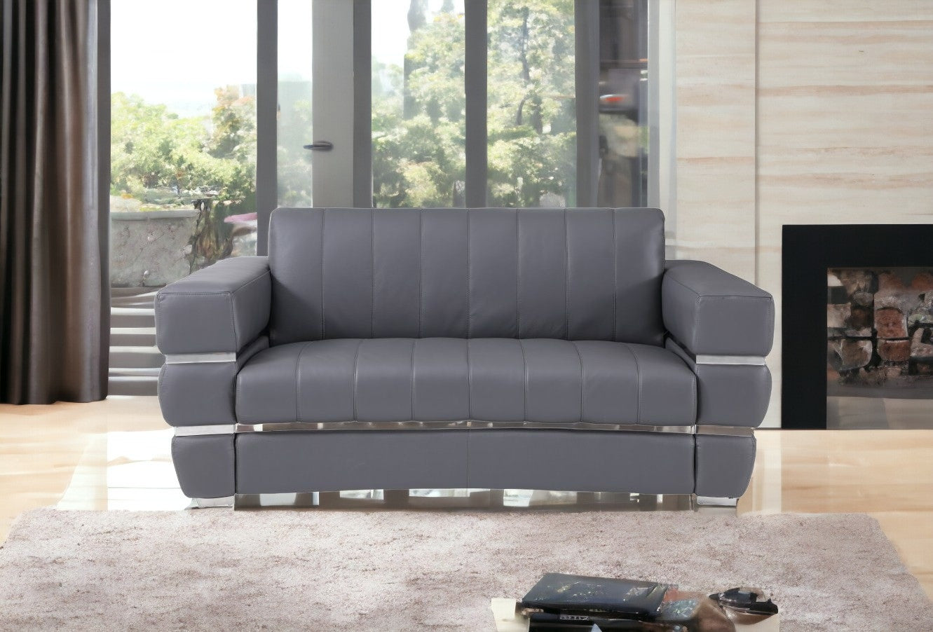 75" Gray And Silver Italian Leather Love Seat By Homeroots | Loveseats | Modishstore - 2