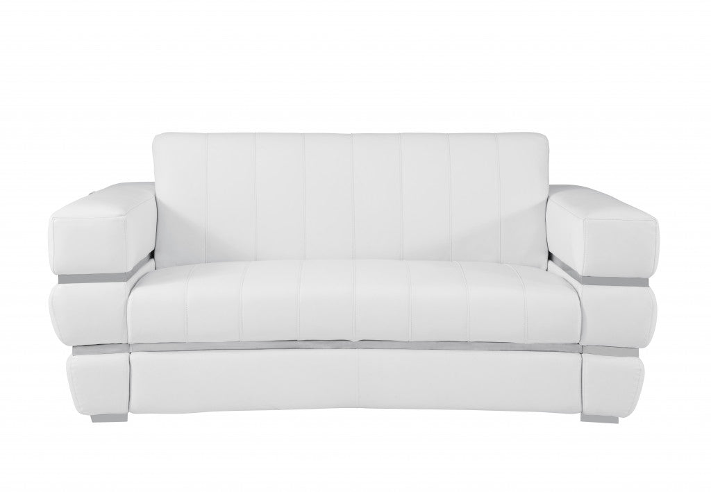 75" White And Silver Italian Leather Love Seat By Homeroots | Loveseats | Modishstore