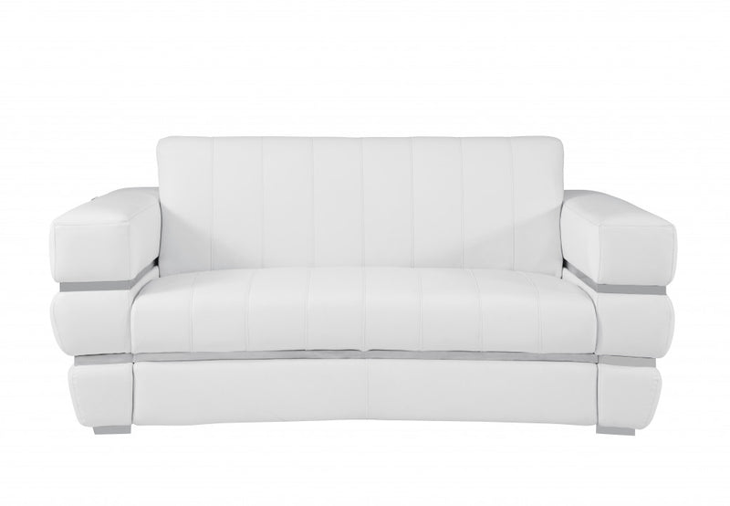 75" White And Silver Italian Leather Love Seat By Homeroots | Loveseats | Modishstore
