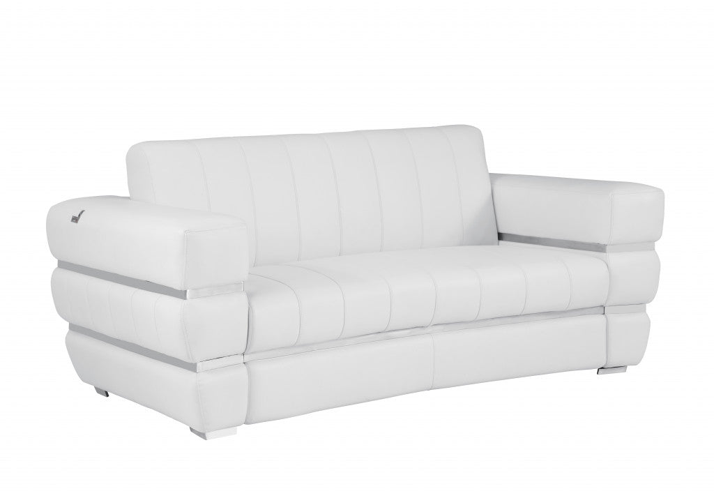 75" White And Silver Italian Leather Love Seat By Homeroots | Loveseats | Modishstore - 3