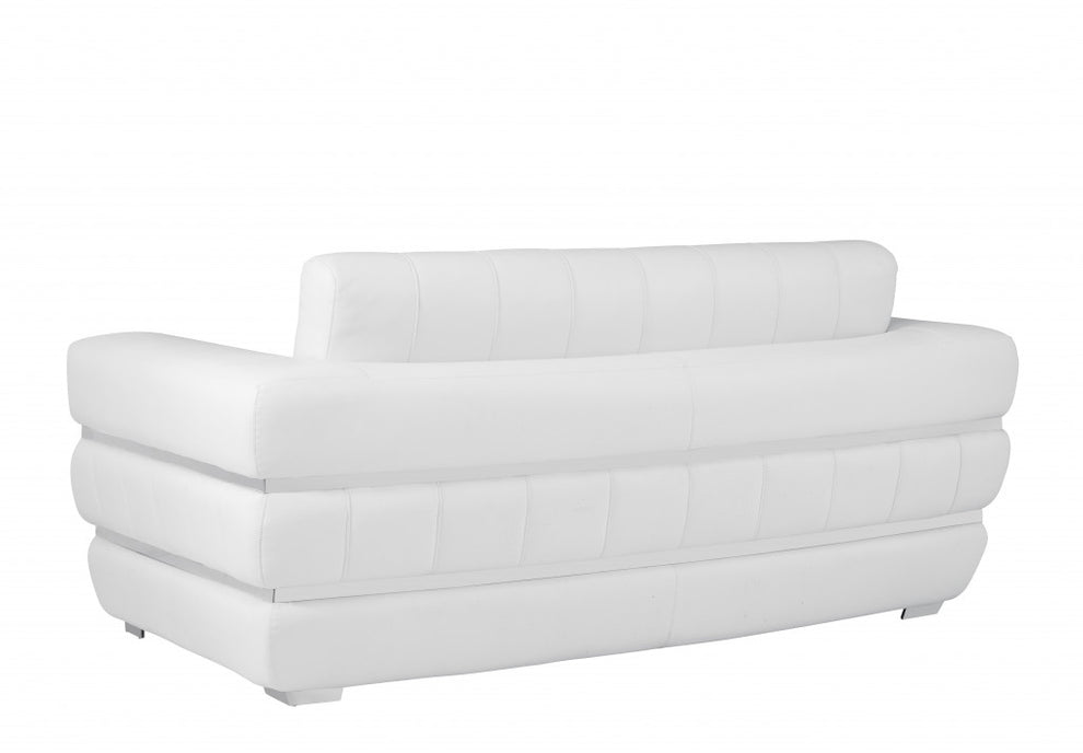 75" White And Silver Italian Leather Love Seat By Homeroots | Loveseats | Modishstore - 4