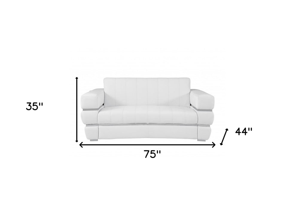 75" White And Silver Italian Leather Love Seat By Homeroots | Loveseats | Modishstore - 7