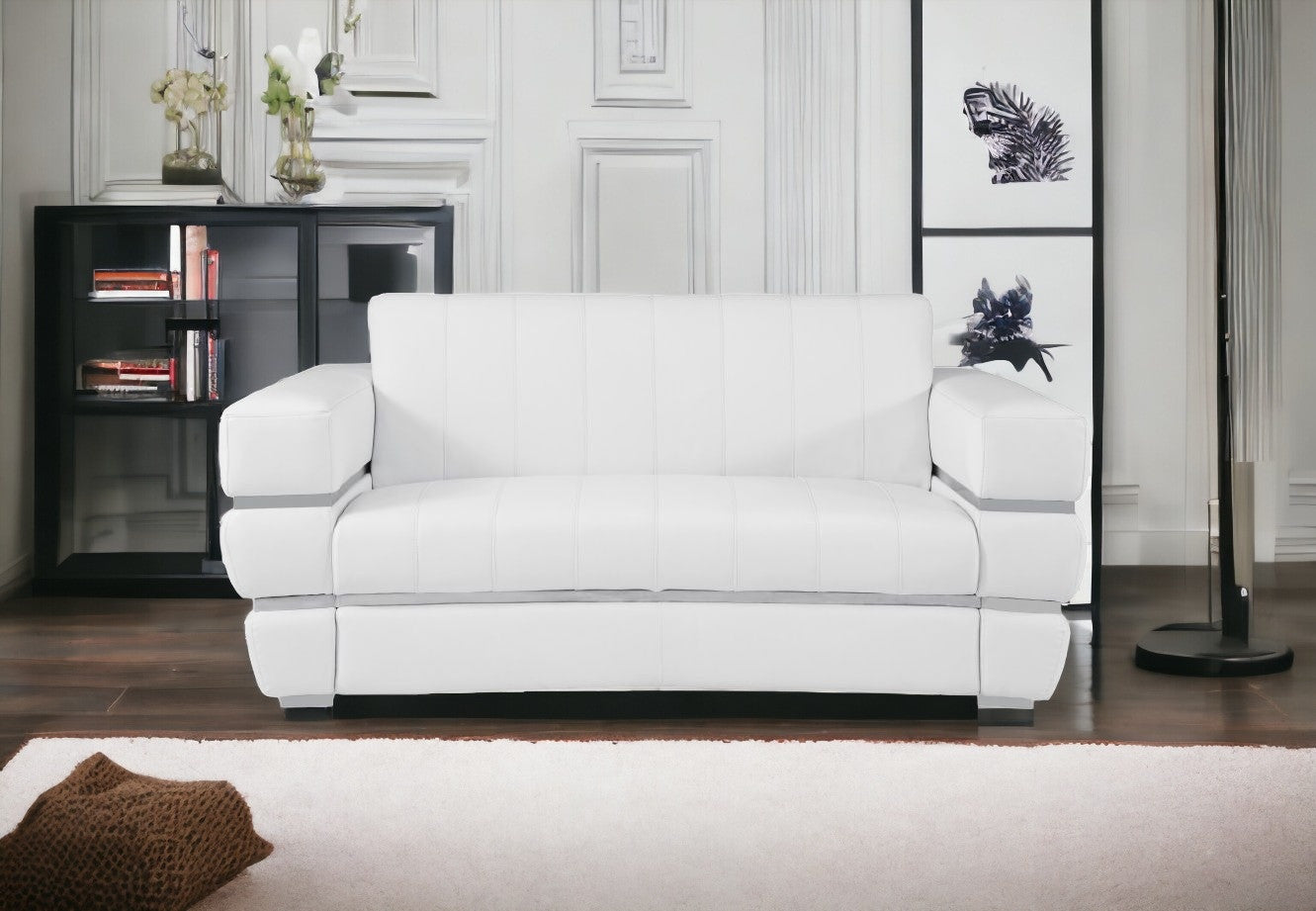 75" White And Silver Italian Leather Love Seat By Homeroots | Loveseats | Modishstore - 2