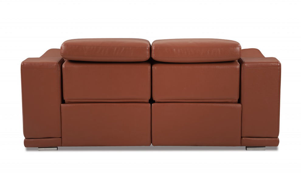 72" Camel And Silver Italian Leather Power Reclining Love Seat By Homeroots | Loveseats | Modishstore - 4