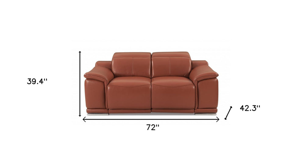 72" Camel And Silver Italian Leather Power Reclining Love Seat By Homeroots | Loveseats | Modishstore - 7