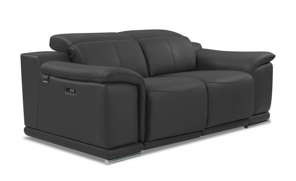 72" Gray And Silver Italian Leather Power Reclining Love Seat By Homeroots | Loveseats | Modishstore - 3