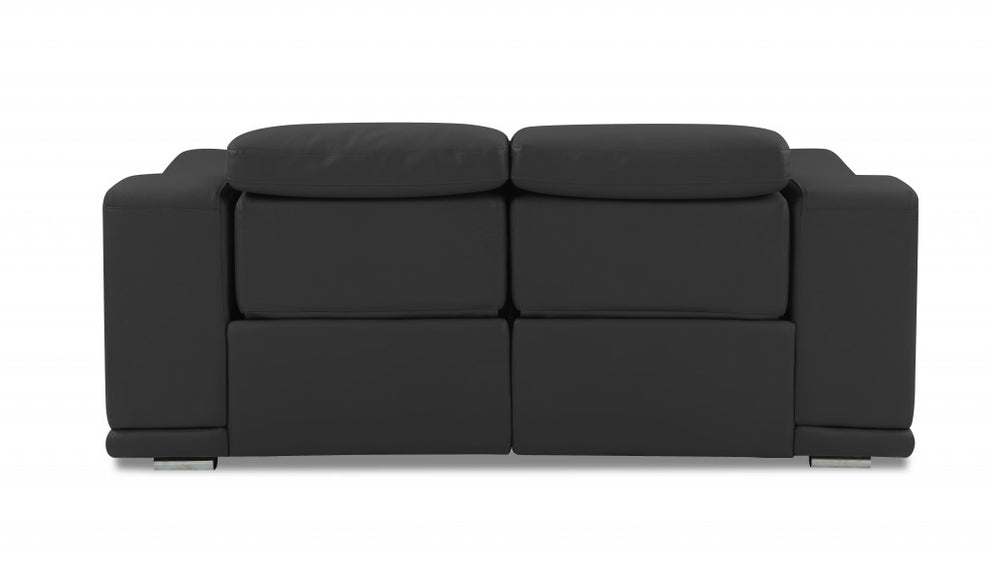 72" Gray And Silver Italian Leather Power Reclining Love Seat By Homeroots | Loveseats | Modishstore - 4