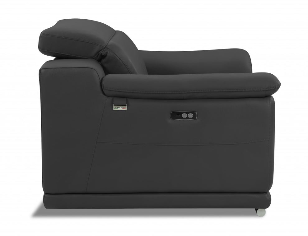 72" Gray And Silver Italian Leather Power Reclining Love Seat By Homeroots | Loveseats | Modishstore - 5