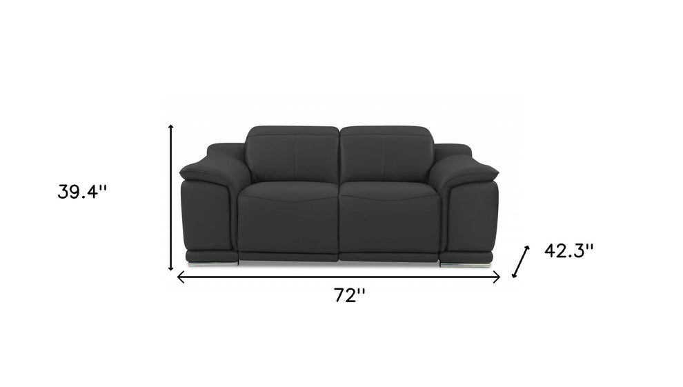 72" Gray And Silver Italian Leather Power Reclining Love Seat By Homeroots | Loveseats | Modishstore - 7