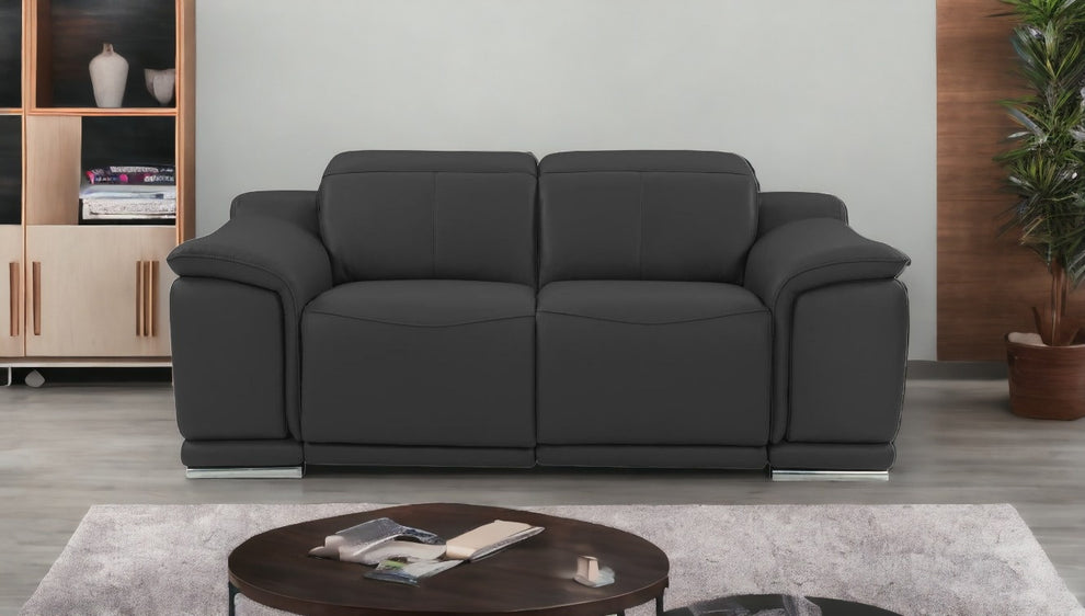 72" Gray And Silver Italian Leather Power Reclining Love Seat By Homeroots | Loveseats | Modishstore - 2