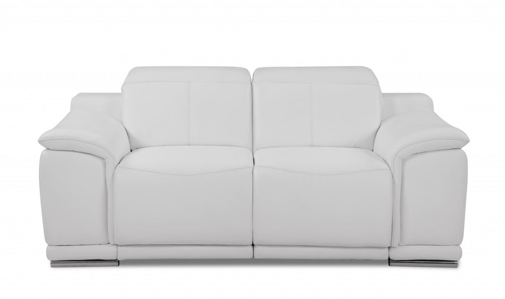 72" White And Silver Italian Leather Power Reclining Love Seat By Homeroots | Loveseats | Modishstore - 3