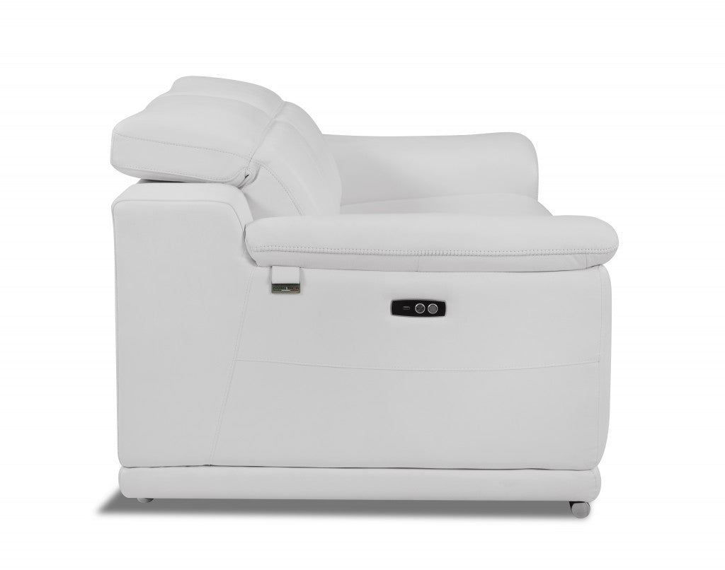 72" White And Silver Italian Leather Power Reclining Love Seat By Homeroots | Loveseats | Modishstore - 4
