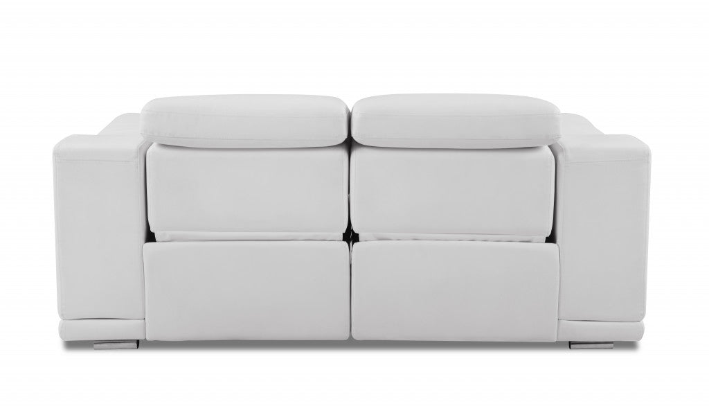 72" White And Silver Italian Leather Power Reclining Love Seat By Homeroots | Loveseats | Modishstore - 5