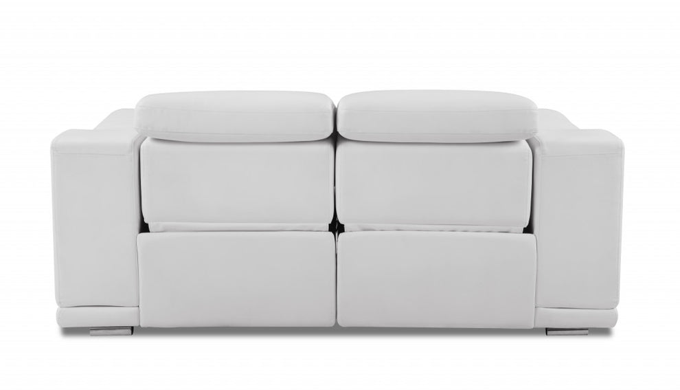 72" White And Silver Italian Leather Power Reclining Love Seat By Homeroots | Loveseats | Modishstore - 5