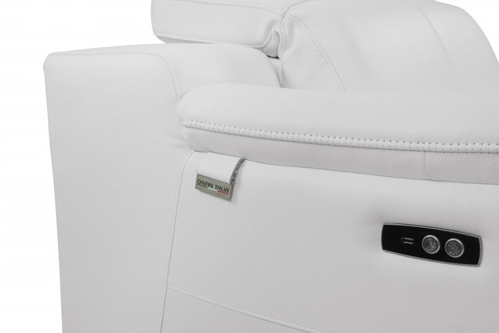 72" White And Silver Italian Leather Power Reclining Love Seat By Homeroots | Loveseats | Modishstore - 6