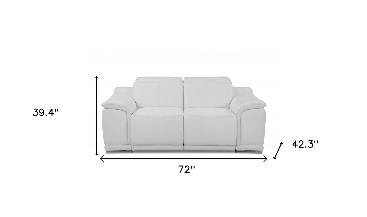 72" White And Silver Italian Leather Power Reclining Love Seat By Homeroots