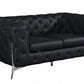 69" Black Tufted Italian Leather and Chrome Love Seat By Homeroots | Loveseats | Modishstore - 2