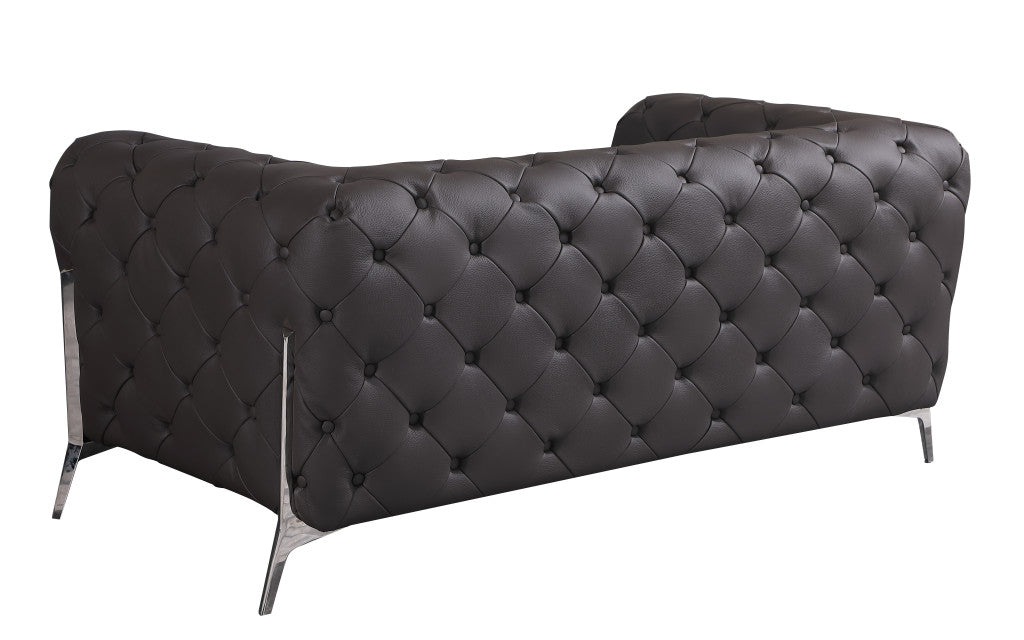 69" Black Tufted Italian Leather and Chrome Love Seat By Homeroots | Loveseats | Modishstore - 8