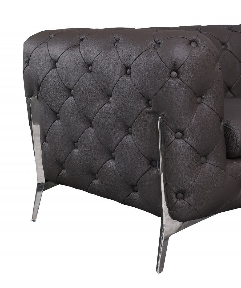 69" Black Tufted Italian Leather and Chrome Love Seat By Homeroots | Loveseats | Modishstore - 10