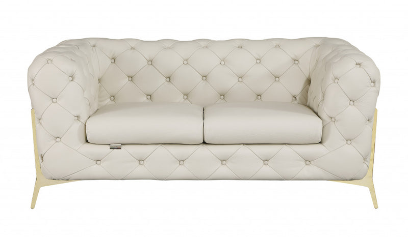 69" Black Tufted Italian Leather and Chrome Love Seat By Homeroots | Loveseats | Modishstore - 11