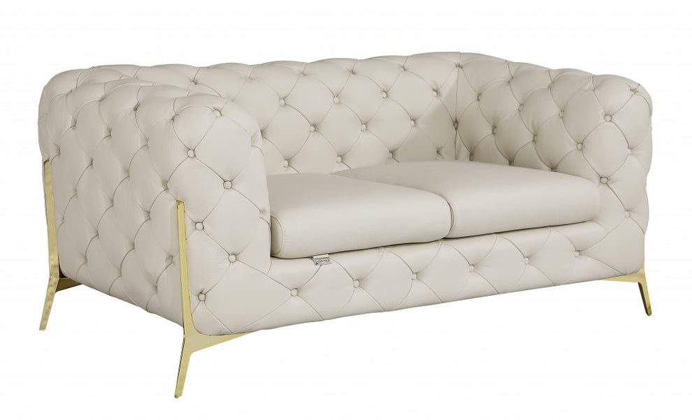 69" Black Tufted Italian Leather and Chrome Love Seat By Homeroots | Loveseats | Modishstore - 12