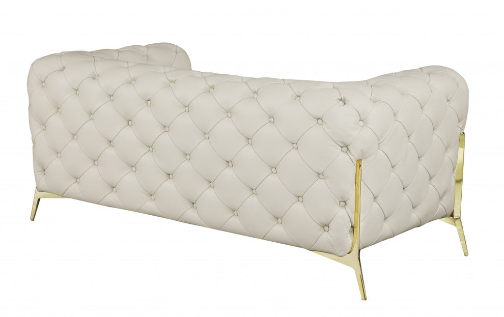 69" Black Tufted Italian Leather and Chrome Love Seat By Homeroots | Loveseats | Modishstore - 13