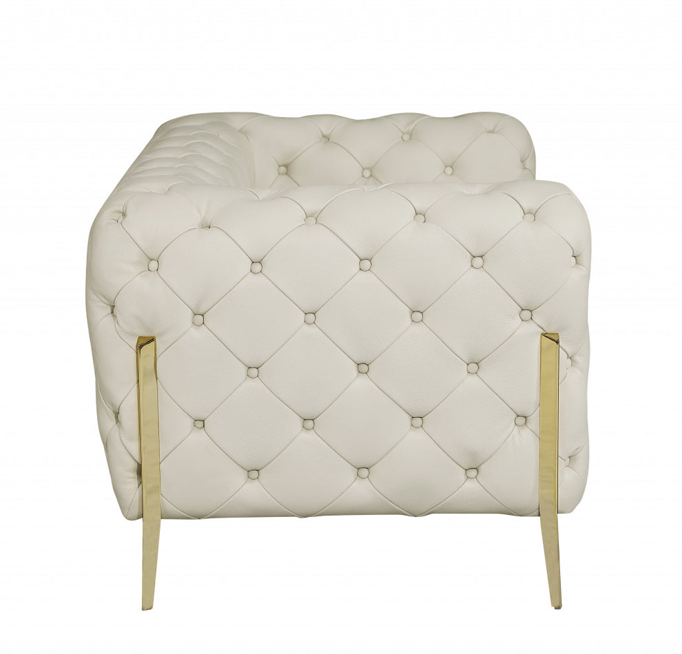 69" Black Tufted Italian Leather and Chrome Love Seat By Homeroots | Loveseats | Modishstore - 14