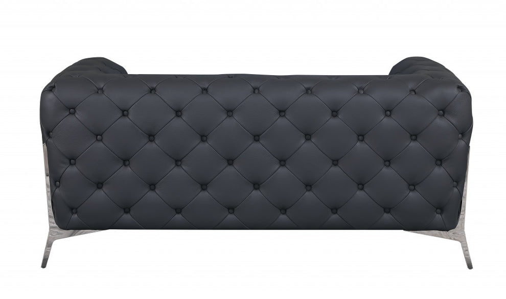 69" Black Tufted Italian Leather and Chrome Love Seat By Homeroots | Loveseats | Modishstore - 18
