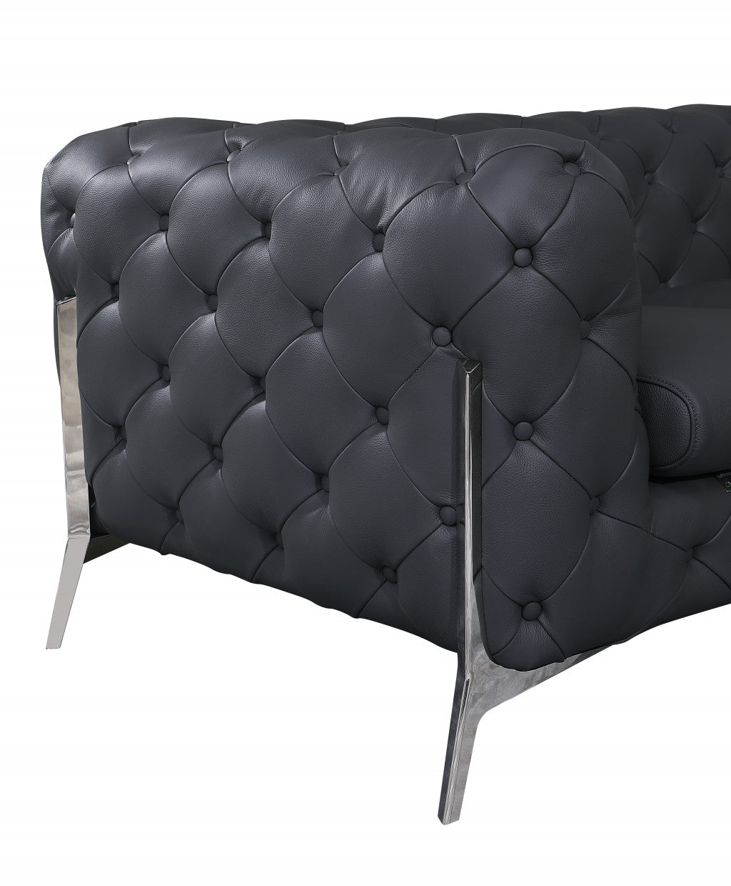 69" Black Tufted Italian Leather and Chrome Love Seat By Homeroots | Loveseats | Modishstore - 20