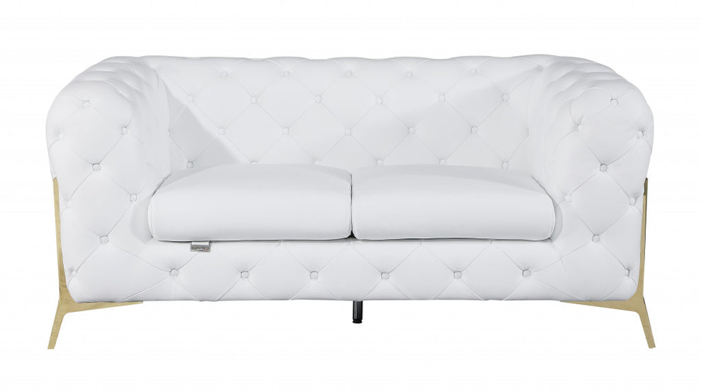 69" Black Tufted Italian Leather and Chrome Love Seat By Homeroots | Loveseats | Modishstore - 21