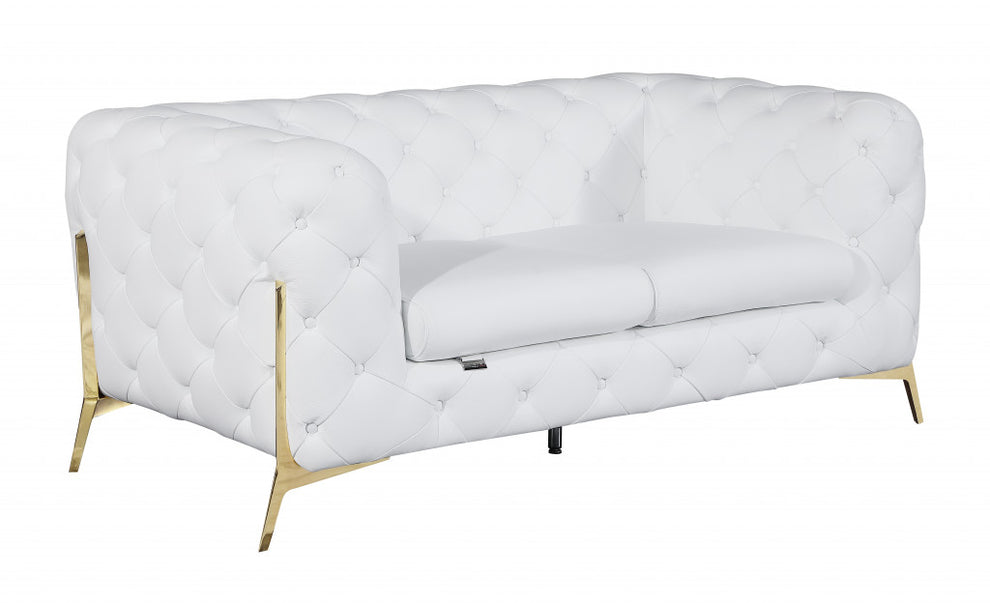69" Black Tufted Italian Leather and Chrome Love Seat By Homeroots | Loveseats | Modishstore - 22