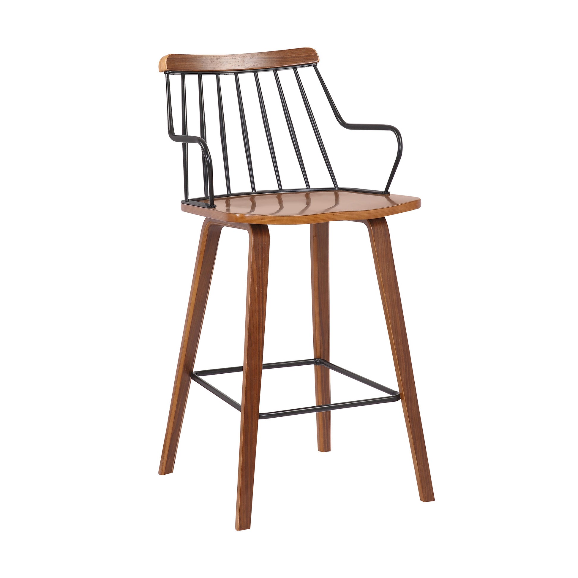 38" Brown Walnut and Metal Counter Height Bar Chair By Homeroots | Bar Stools | Modishstore