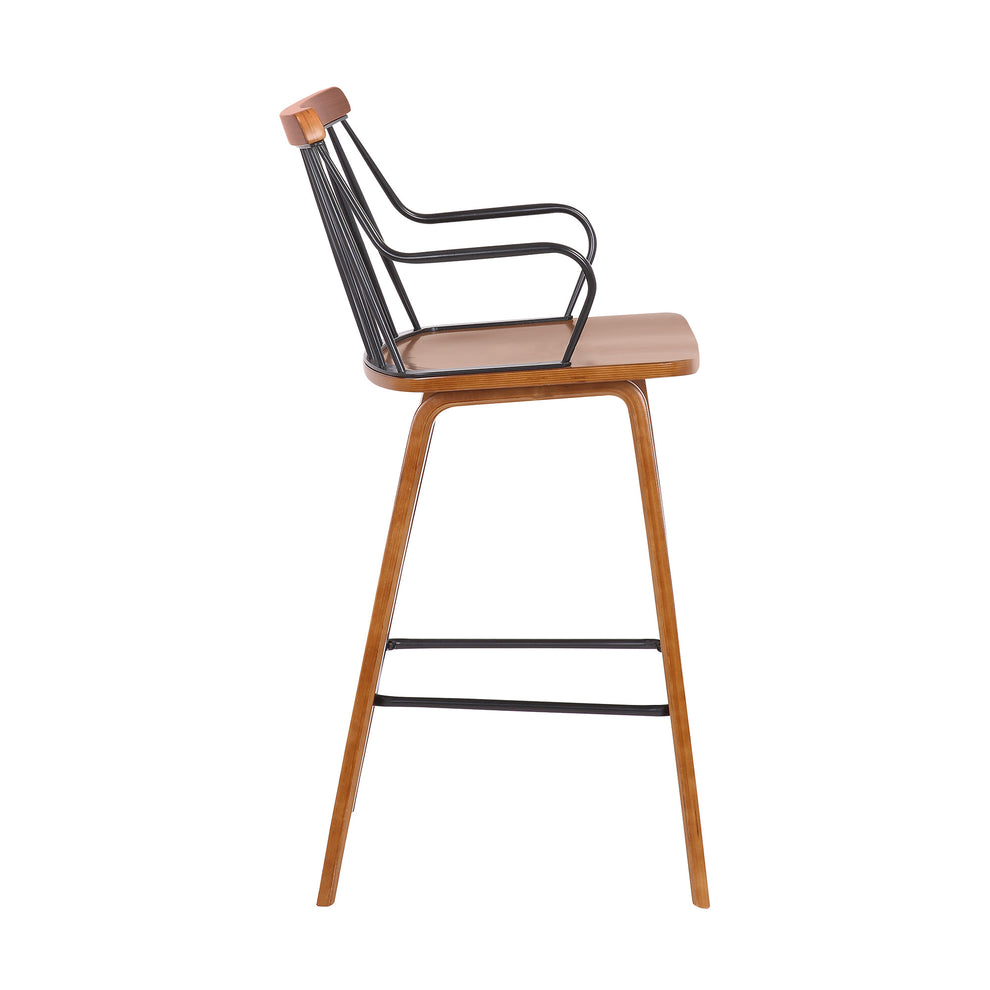 38" Brown Walnut and Metal Counter Height Bar Chair By Homeroots | Bar Stools | Modishstore - 4