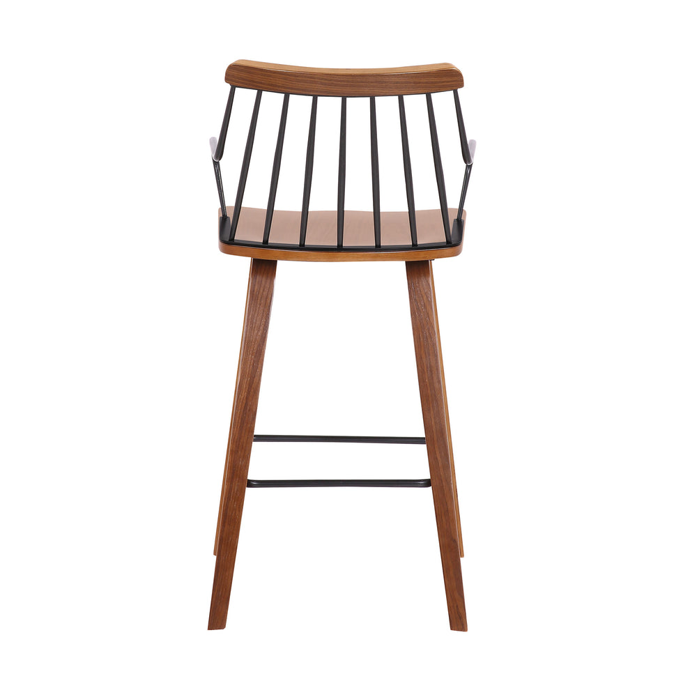 38" Brown Walnut and Metal Counter Height Bar Chair By Homeroots | Bar Stools | Modishstore - 6