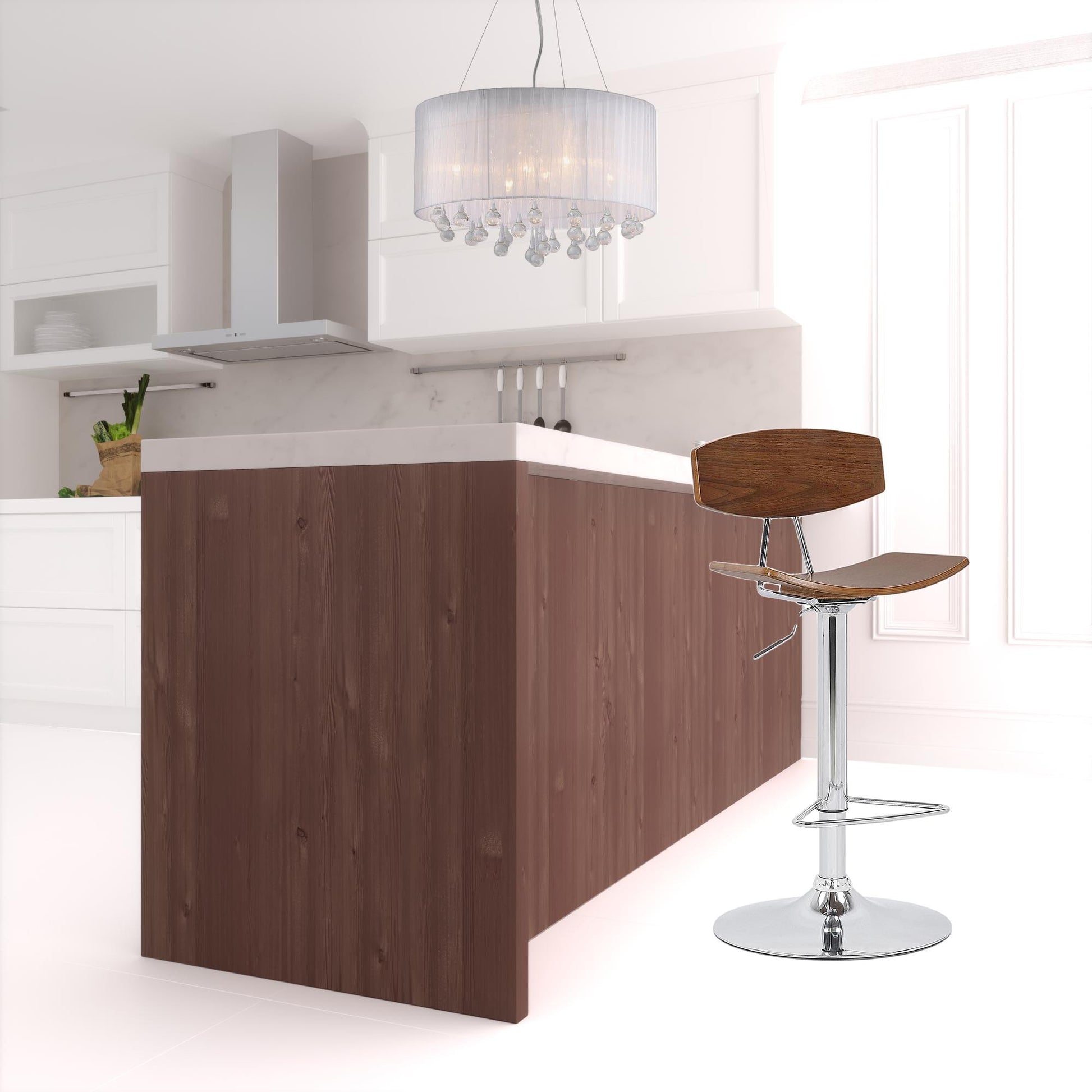 42" Silver and Walnut Adjustable Height Bar Chair By Homeroots | Bar Stools | Modishstore - 3