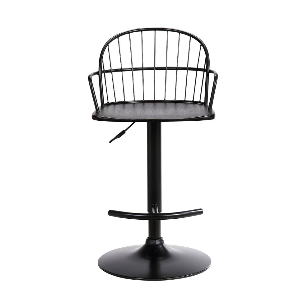Black Wood and Metal Adjustable Curve Back Bar Stool By Homeroots | Bar Stools | Modishstore - 2