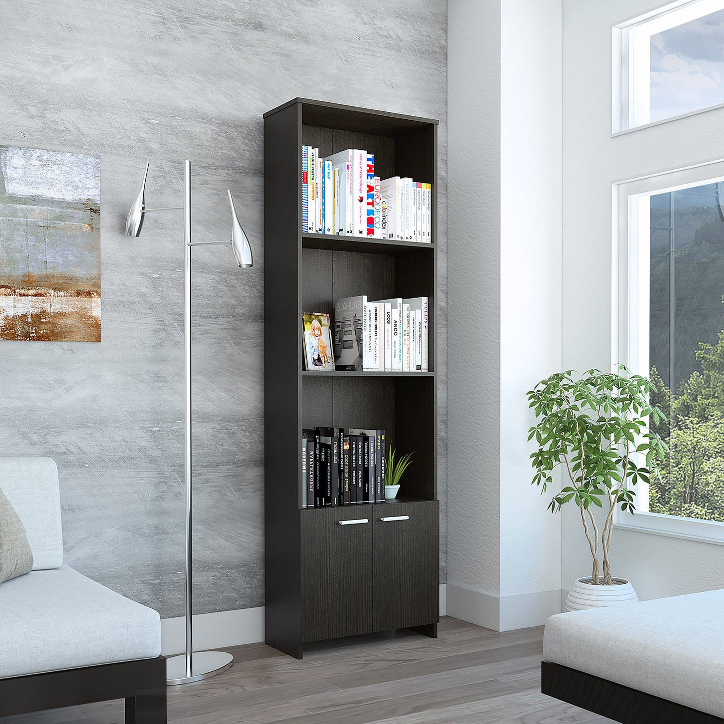 Sleek and Modern Black Wengue Living Room Bookcase By Homeroots | Bookcases | Modishstore