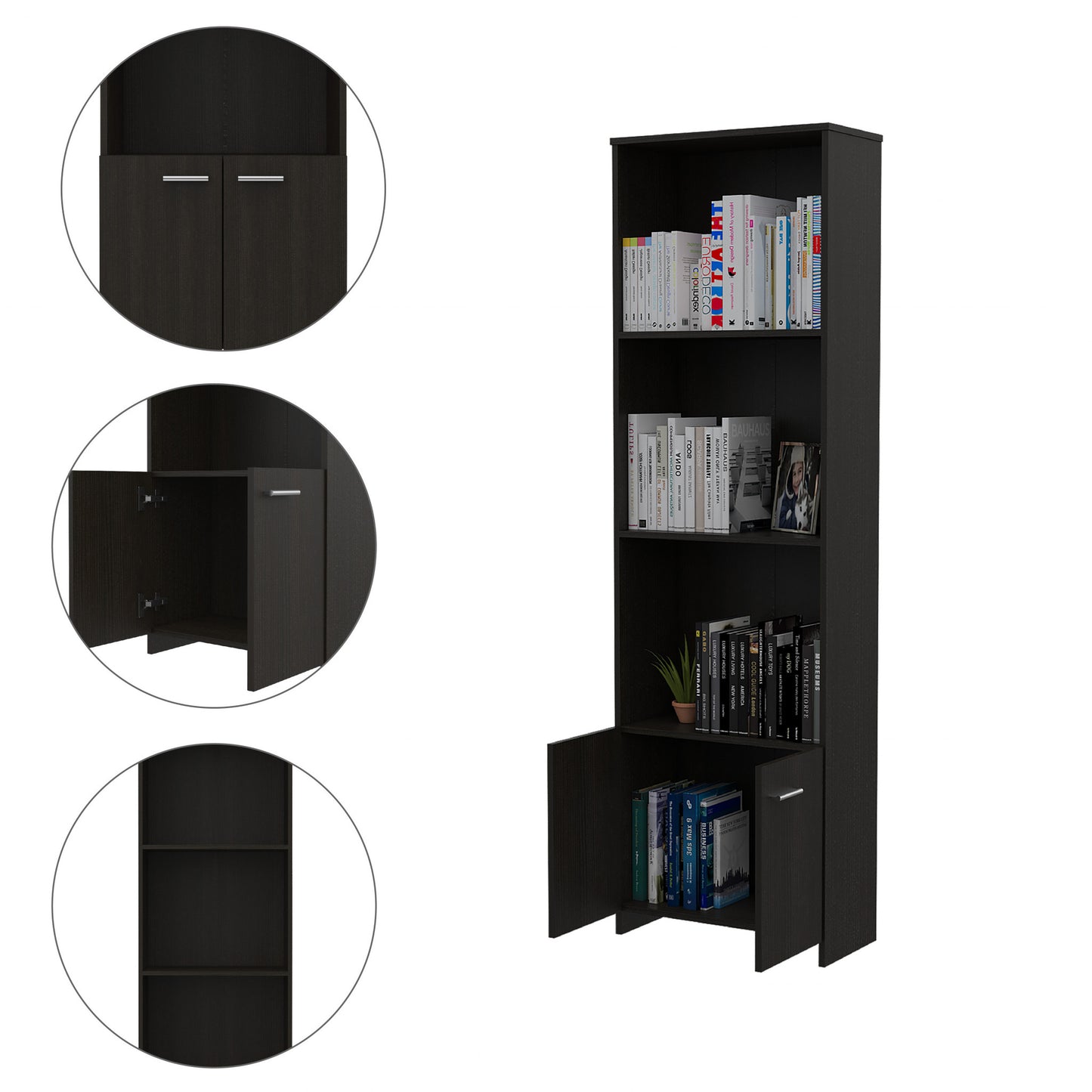 Sleek and Modern Black Wengue Living Room Bookcase By Homeroots | Bookcases | Modishstore - 4