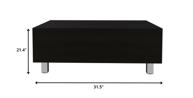 32" Black Manufactured Wood Rectangular Lift Top Coffee Table With Drawer And Shelf By Homeroots | Coffee Tables | Modishstore - 4