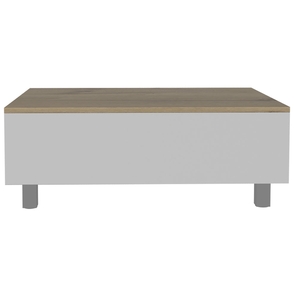 32" White And Light Oak Manufactured Wood Rectangular Lift Top Coffee Table With Drawer And Shelf By Homeroots | Coffee Tables | Modishstore - 2
