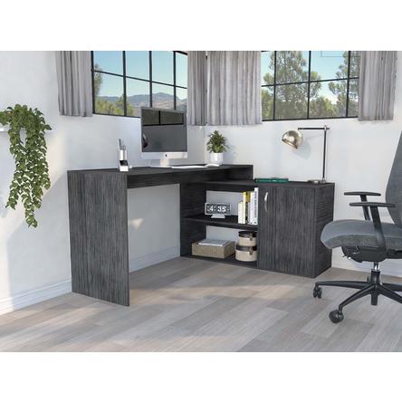 Sleek Smokey Oak L Shape Office Desk By Homeroots | Desks | Modishstore - 2