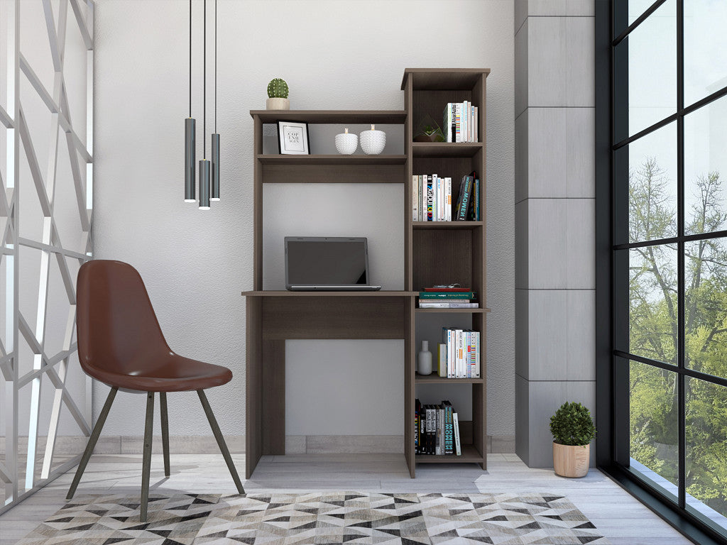 Modern Smokey Oak Office Desk with Storage Cabinet By Homeroots | Desks | Modishstore