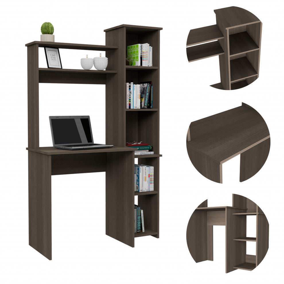 Modern Smokey Oak Office Desk with Storage Cabinet By Homeroots | Desks | Modishstore - 3
